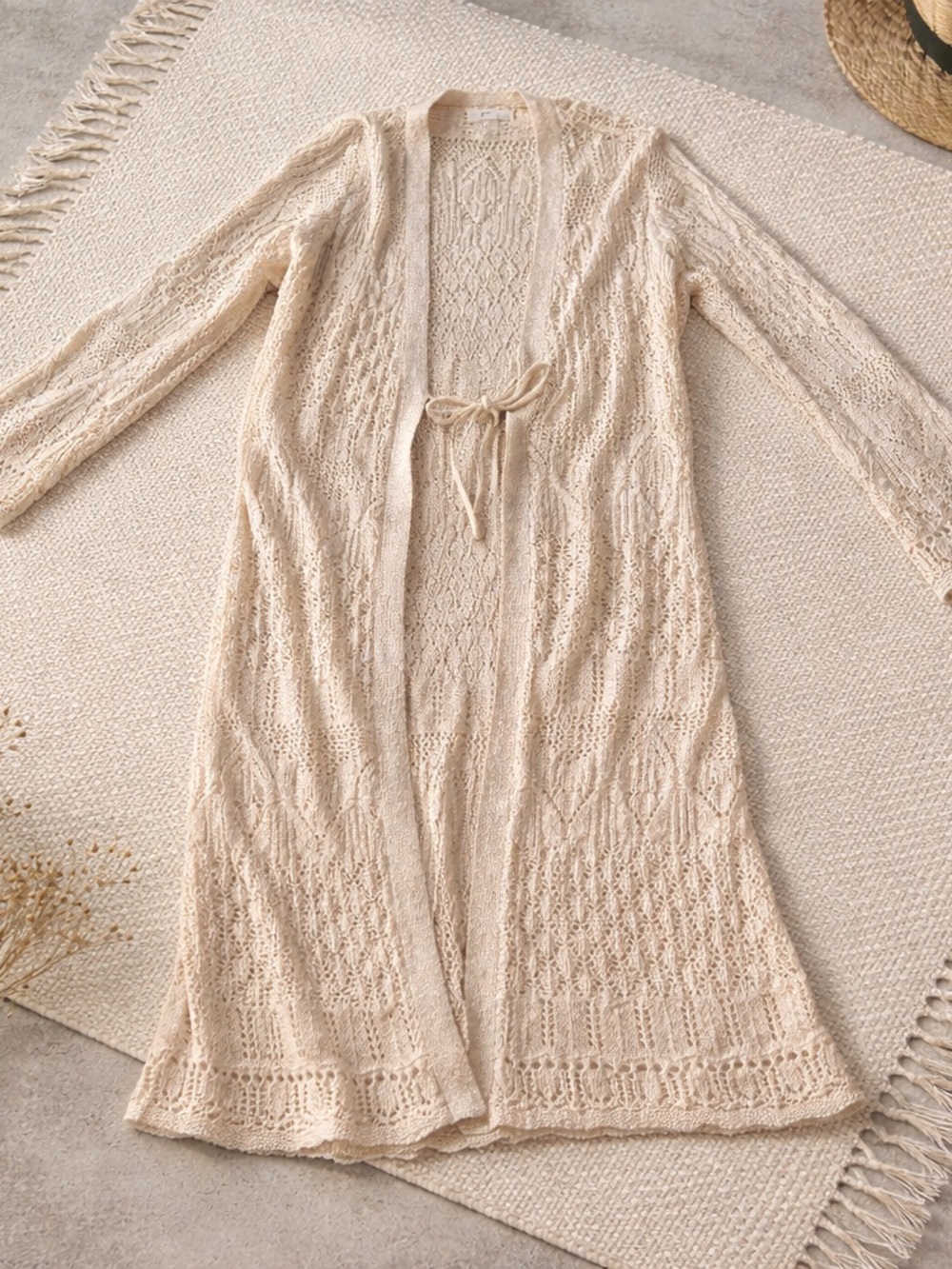 LC Lauren Conrad Cream Open-Knit Long Cardigan
